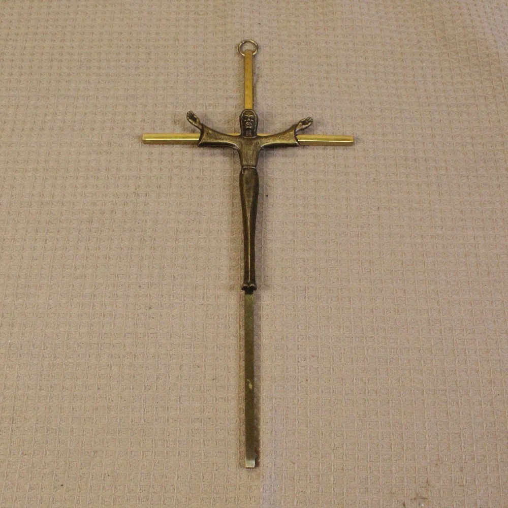 Vintage Brass Modernist Wall Crucifix 9.75" Gold Bronze Mid Century Minimalist